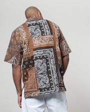 Overlord Upcycling Vintage | Brown Short Sleeves Shirt bandana Patchwork