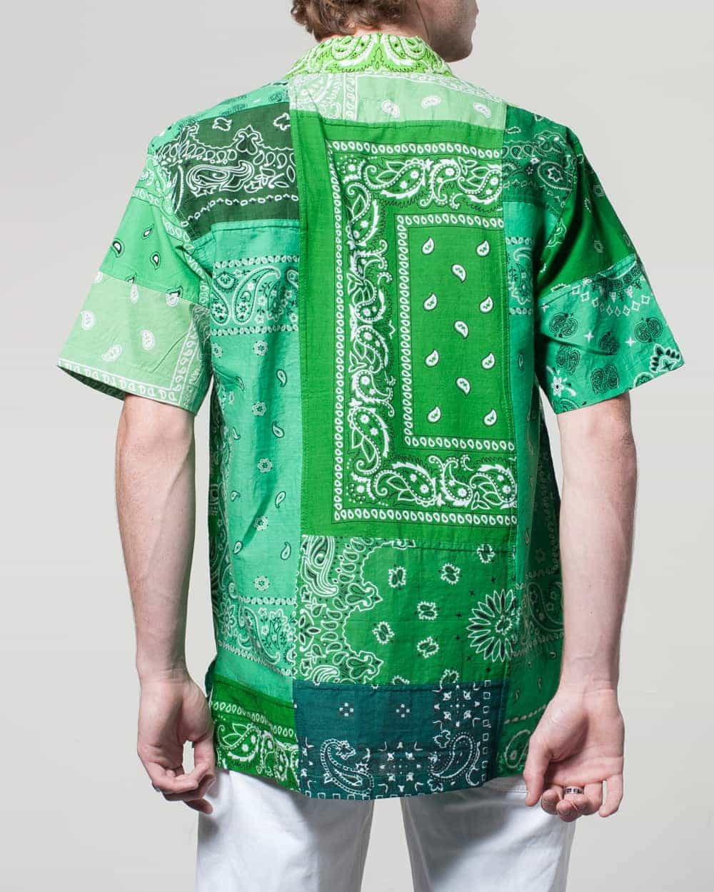 Overlord Upcycling Vintage | Green Short Sleeves Shirt bandana Patchwork