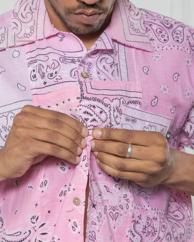 Overlord Upcycling Vintage | Light Pink Short Sleeves Shirt bandana Patchwork