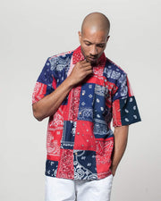 Overlord Upcycling Vintage | Red/Navy Short Sleeves Shirt bandana Patchwork