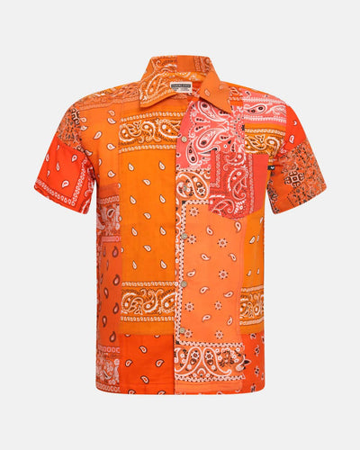 Overlord Upcycling Vintage | Orange Short Sleeves Shirt bandana Patchwork