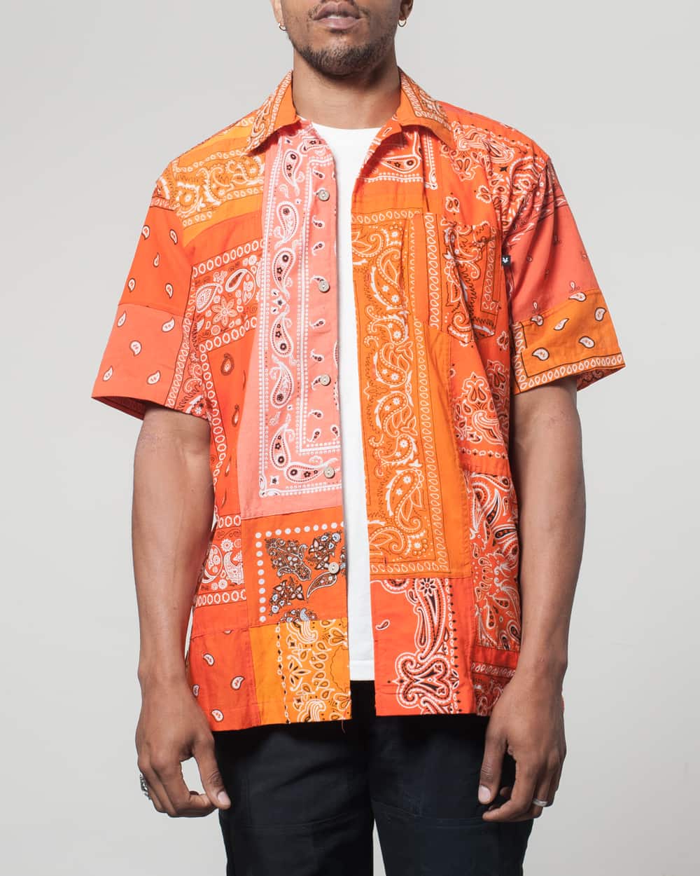 Overlord Upcycling Vintage | Orange Short Sleeves Shirt bandana Patchwork
