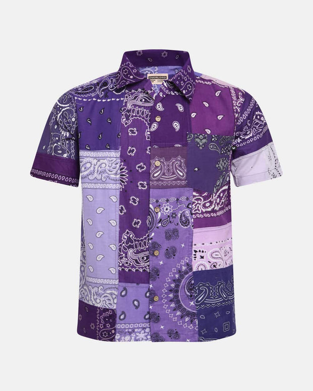 Overlord Upcycling Vintage | Purple Short Sleeves Shirt bandana Patchwork