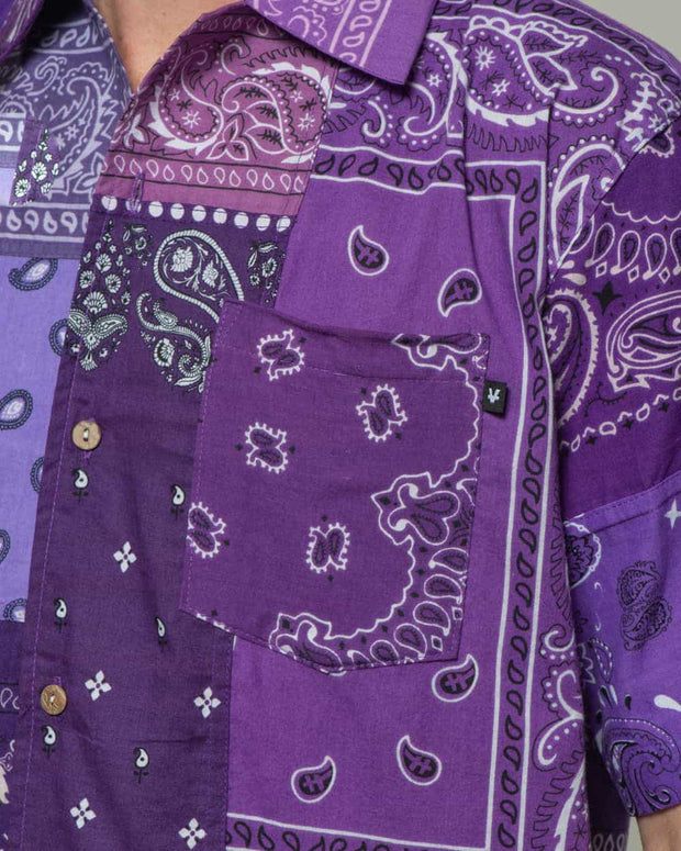 Overlord Upcycling Vintage | Purple Short Sleeves Shirt bandana Patchwork