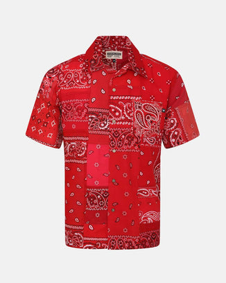 Overlord Upcycling Vintage | Red Short Sleeves Shirt bandana Patchwork