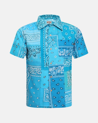 Overlord Upcycling Vintage | Turquoise Short Sleeves Shirt bandana Patchwork