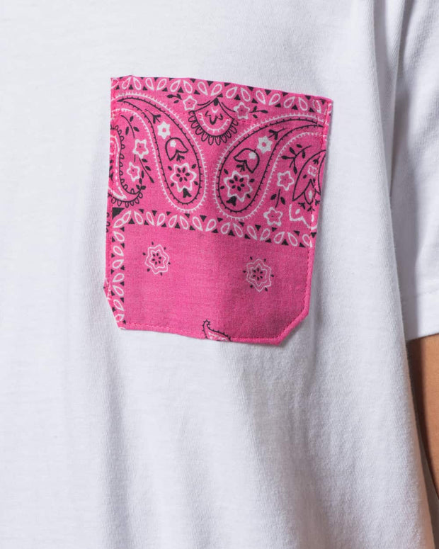 Overlord Upcycling Vintage | White T-shirts With Pocket Pink Bandana