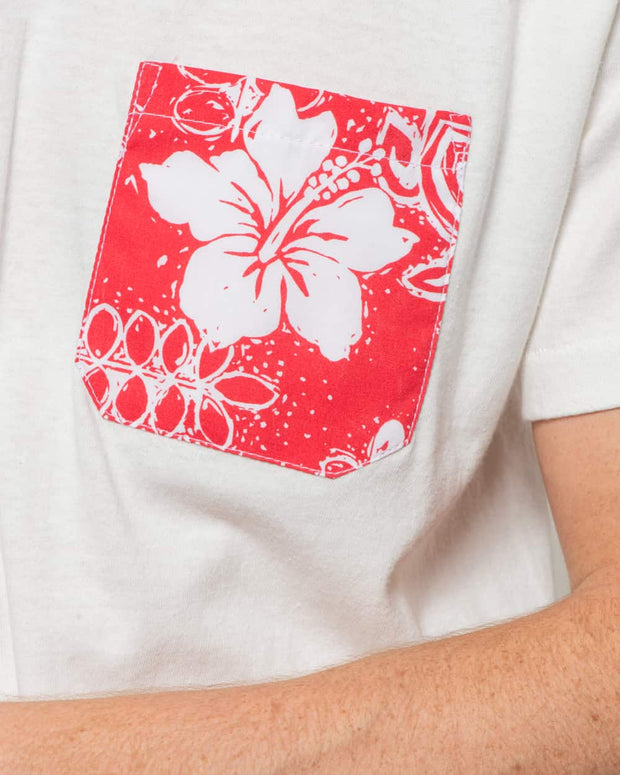 Overlord Upcycling Vintage | White T-shirts With Pocket Red Hawiaïan Shirt