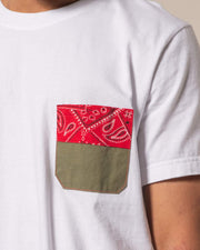 Overlord Upcycling Vintage | White T-shirts With Pocket Military and Red Bandana