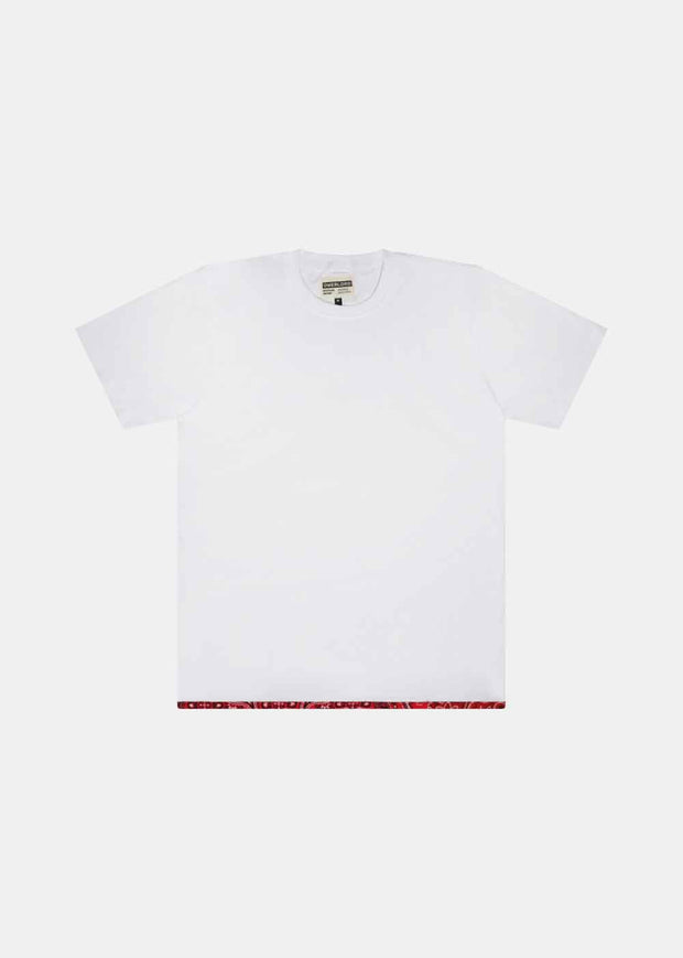White T-Shirt with Red Bandana Rib