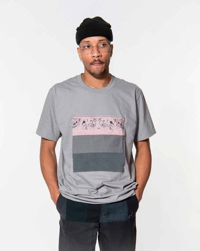 Overlord Upcycling Vintage | Grey T-shirts With Patch Workwear and Pink Bandana