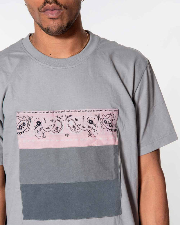Overlord Upcycling Vintage | Grey T-shirts With Patch Workwear and Pink Bandana